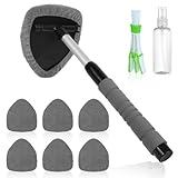 AMFUN Herramientas De Limpieza De Parabrisas De Coche, Limpiador Parabrisas Ventanas de Coche Cepillo, Cepillo Lavar Coche, 4 Almohadillas de Microfibra, con Cabezal Giratorio 180°(Gris)