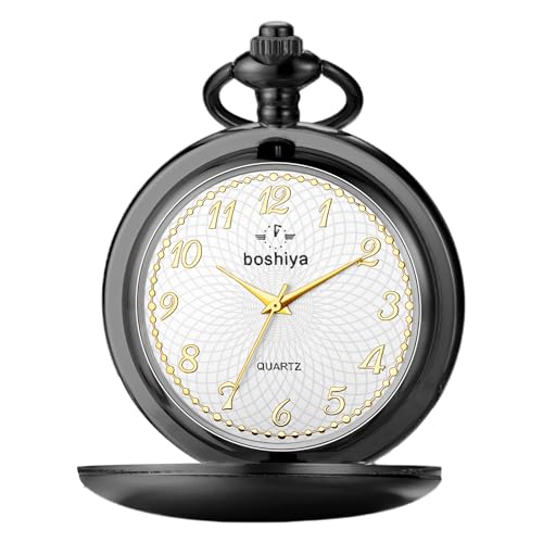 Image of BOSHIYA Smooth Black Pocket Watches for Men Quartz Arabic Digital Dial, Classic Vintage Mens Womens Pocket Watch with Chain Christmas Graduation Birthday Gifts Fathers Day
