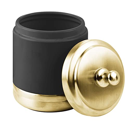 Mdesign Metal Bathroom Vanity Storage Organizer Canister Jar With Lid For Cotton Balls, Swabs, Makeup Sponges, Bath Salts, Hair Ties, Jewelry - Hyde Collection - Black/Soft Brass #TOP4