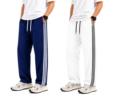 Image of Track Pants for Men Combo Pack of 2 - Regular Fit Gym Trackpants Set Elastic Waist Straight Fit Casual Lower Sports Wear Joggers Bundle