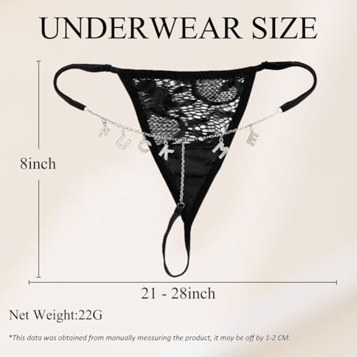 Image of Sexy Underwear for Women, Lace Thongs with Sparkling Letter Charms, Fun and Flirty Panties for Women Sexy