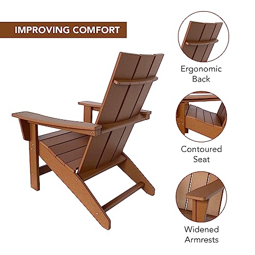 Shine Company 7623Br Modern Plastic Adirondack Chair | Weatherproof Fire Pit Chairs | Durable Resin Composite Adirondack Chairs – Brown #TOP3