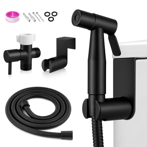 Handheld Toilet Bidet Sprayer Water Pressure Adjustable Sprayer with Hose and 7/8 T-Valve Jet Spray and Soft Spray for Toilet Bidet Shower etc. Stainless Steel Black