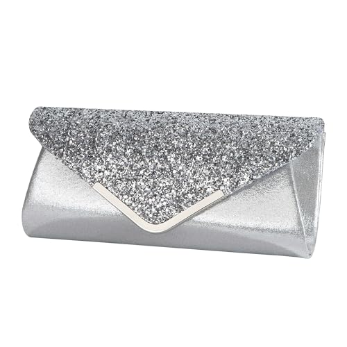 Image of Queena Womens Shiny Glitter Evening Clutch Envelope Handbag Chain Purse for Wedding Party Prom Gift for Mom Wife Girlfriend