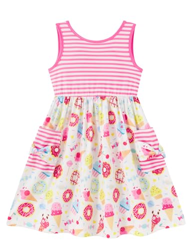 Vieille Girls Dresses 4T 5T with Pockets Summer Donuts Dresses for Girls Hollow Tie Back Sundress