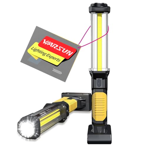 ​​WARSUN Rechargeable COB LED Work Light-Magnetic Hands-Free Trouble Light with Hook, IPX4 Waterproof for Garage Repair, Mens Gifts-Emergency Light Tool for Adults Men Dad (Yellow)​