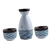 FELTECHELECTR Juego de Sake Japonés de Cerámica Tradicional Tetera y 2 Tazas Set para Servir Vino de Arroz Botella Antigoteo Adecuado para Uso Familiar y Ocasiones Obsequios Estilo Clásico