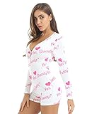 iEFiEL Damen Frauen Jumpsuit Langarm Body Einteiler mit Yes Daddy Aufdrucken sexy Bodycon Romper Hosenanzug Kurz Stretch Eng Pajamas Weiß S