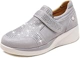 Women's Orthopedic Rhinestone Sneakers,Arch Support Walking Fashion Casual Glitter Bling Velcro Shoe