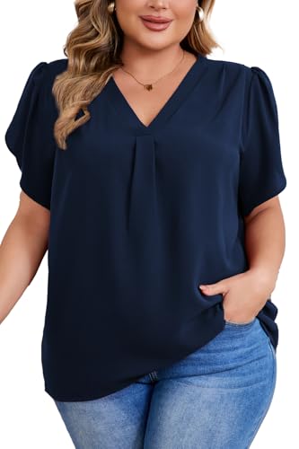 Women's Plus Size Casual Blouses Solid Business Work Tops Petal S...