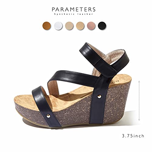 Dailyshoes Women's Wedge Side Platform Slide On Comfort Ankle Elastic Strap Evening Sandal Buckle Shoes, Black Pu, 9 B(M) Us #TOP1