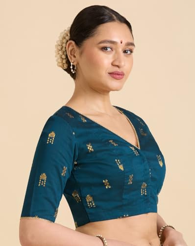 Image of Studio Shringaar Women's Handloom Cotton Silk Readymade Saree Blouse