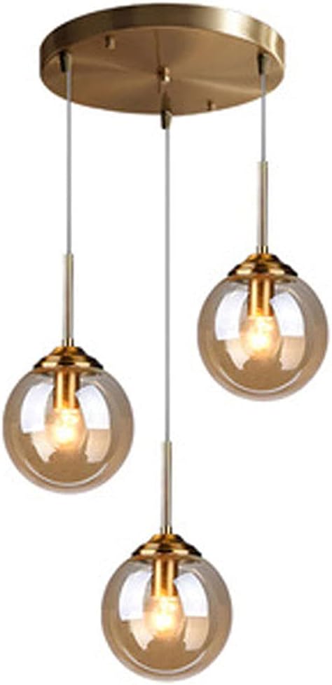3-Lights Kitchen Island Pendant Lights Minimalism Ball Glass Lampshade Bar Chandelier Light Bulb Soft Light Eye Protection Hanging Lamp Lighting Fixtures (Color : Amber)