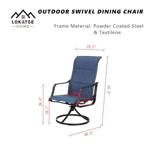 LOKATSE HOME Outdoor Patio Swivel Dining Chair Sling Set with Textilene Fabric All Weather Frame (Set of 2), Blue-1