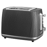 Daewoo Cascade 2 Slice Toaster – Black Ribbed Design, Adjustable Browning, Defrost & Reheat Functions, Removable Crumb Tray, Cancel Button, Compact Countertop Toaster