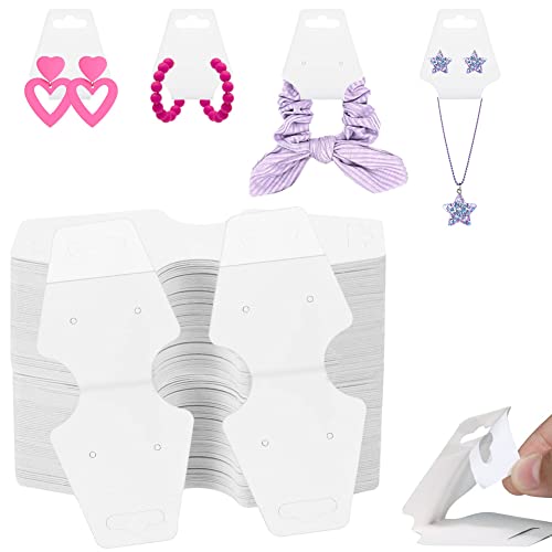 200PCS Bracelet Packaging for Small Business Self Adhesive Necklace Display Cards Jewelry Making Supplies Fold Over Hanging Holder for Keychain Earring Hairband
