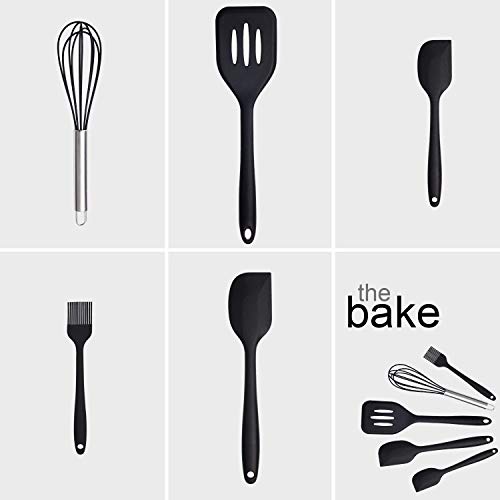 Image of P-Plus International Silicone Spatula Set 5-piece - 500ºF Heat-Resistant Baking Spoon Spatula - Seamless One-Piece Design Easy to Clean - Non-Stick Silicone Stainless Steel Core (Utensil 5 Black)