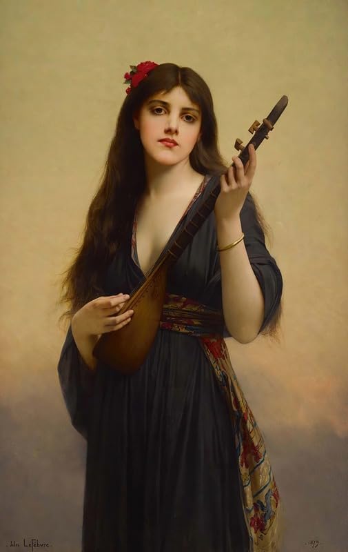 Woman Playing A Lute (1879) plakat wydruk autorstwa Jules Joseph Lefebvre (24 x 36)