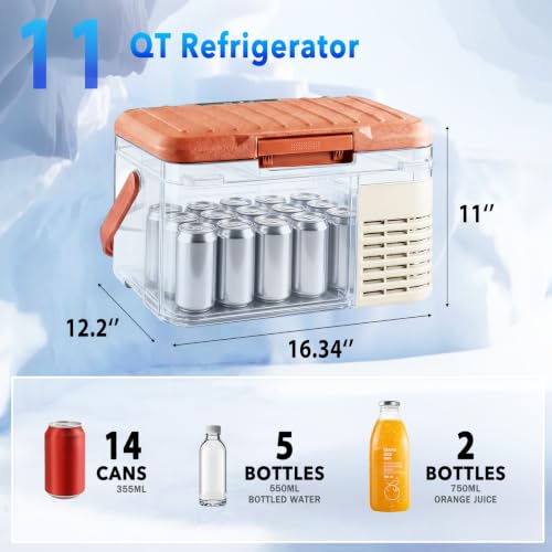 Image of 12 Volt Refrigerator, 11QT Mini Portable Car Fridge, Freezer Compressor Electric Cooler -4℉~68℉, 12 /24V DC 100-240V AC for Truck Van RV SUV Travel Camping Road Boat Trips