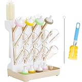 Huishun Baby Bottle Drying Rack: Large Vertical Bottle Dryer Rack Holder - Space Saving Standing Drying Rack for Baby Bottles and Pump Part Cleaning（Beige）