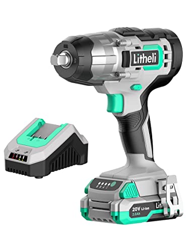 Image of LiTHELi Impact Wrench Cordless, 1/2 inch Power Impact Wrenches Max Torque 320 ft-lbs(430N.m), 20V Impact Gun Kit with 2.0Ah Li-ion Battery & Fast Charger, Electric Impact Gun for Car Tiers