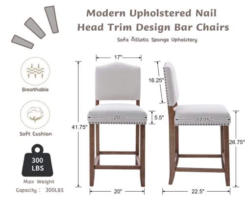 CIMOTA-Counter-Height-Bar-Stools-Set-of-2-Farmhouse-Bar-Chairs-Mid-Century-Counter-Stools-Barstools-with-Back-Kitchen-Stools-with-Wood-Legs-for-IslandHome-BarPubDining-Room-Linen-Beige-26-Inch CIMOTA Counter Height Bar Stools Set of 2 Farmhouse Bar Chairs Mid Century Counter Stools Barstools with Back Kitchen Stools with Wood Legs for IslandHome BarPubDining Room Linen Beige 26 Inch