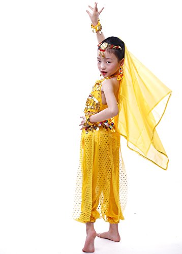 Astage Girls Arabian Princess Costume Belly Dancing Dress Halloween Carnival Set Yellow S #TOP6