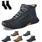 Botas de cuero cómodas hechas a mano para hombre, soporte de arco, impermeables, zapatos de cuero para exteriores, Black, 45 1/3 EU