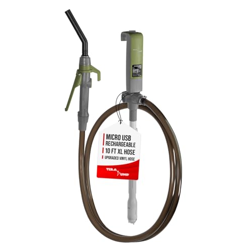 TERA PUMP [2nd Gen] High Volume Rechargeable Battery Gas Can Pump, 20% More Powerful Suction (2.7 GPM) - Refuel from Greater Distances, XL120 inch Vinyl Hose w/Nozzle Control