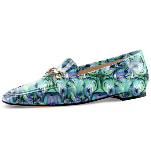 Image of Oh Mispares Womens Loafers Square Toe Low Heel Penny Loafers Fashion Comfortable Slip on Flats Casual Dressy Shoes for Women Work Office Patent Leather