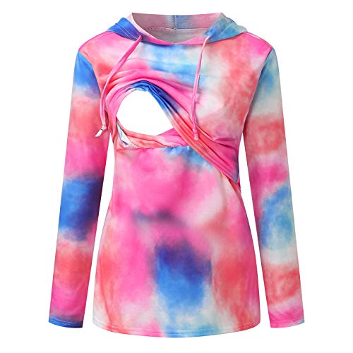 Walaka Printemps Hiver Nouveau Sweat Shirt Maternité,Blouse Couture Tops Coton Allaitement Encapuchonné Chemise Manche Longue Col Rond Sweat Poche Haut Casual Hiver Tie dye Hoodie Cover