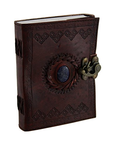 Leather Blue Stone Embossed Journal Personal Organiser Diary Refillable Sketchbook with Clasp Unlined