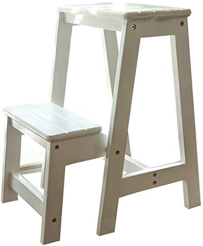 Échelle à marches en bois massif à usages multiples avec structure pliante blanche - 2