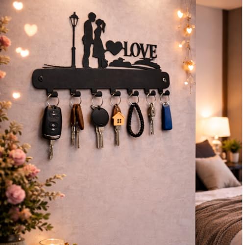 MEET DECOR Metal Key Holder for Home | 7 Hook Decorative Key Hanger Wall Mounted | Rust Free Powder Coated Key Rack | Stylish Entryway, Kitchen, Hallway Wall Décor & Key Rack Organizer Gift