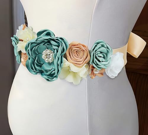 Lauthen.S Flower Maternity Sash Belt and Daddy To be Mom To be Corsage Set for Greenery ThemeBaby Shower Pregnancy Gender Reveal Party Photo Props3