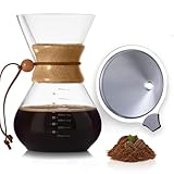 LMSAWK Kaffeebereiter mit Permanentfilterf, Ilter Kaffee-Tropfer Brauer, Glas Kaffeedrip-Brauer, Spülmaschinengeeignet, 6 Cups, 800ml