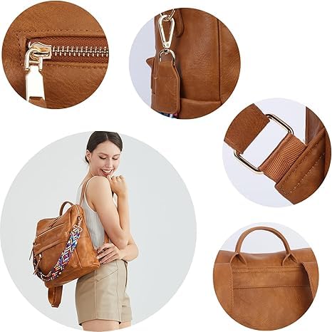 Image of Women's Stylish PU Leather Backpack Handbag | Trendy Shoulder Bag for College, Office, Travel & Daily Use | Convertible Backpack Purse with Multi Pockets