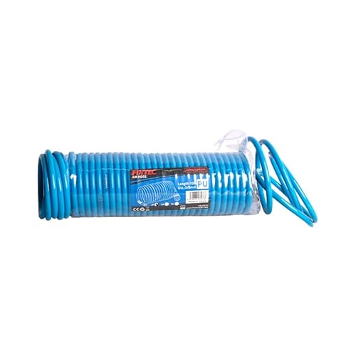 ABROLLWERK Tuyau spirale DL 5 mm x 10 m - Tuyau d'air comprimé pour compresseur jusqu'à 11 bar - Avec raccord rapide et raccord enfichable - Tuyau en polyuréthane avec protection anti-torsion