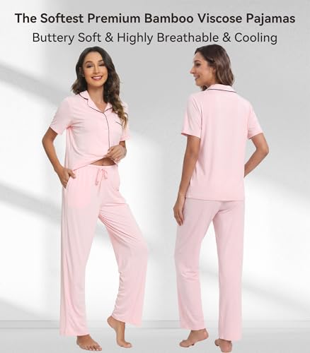 Image of WiWi Viscose from Bamboo Women's Pajamas Set Super Soft Button Down Top and Pants Sleepwear Cooling Pjs S-3X