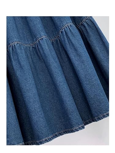 Womens Casual Denim Cake Skirt High Waist Loose Fit Wash Denim Midi Length Casual Jean Skirt4
