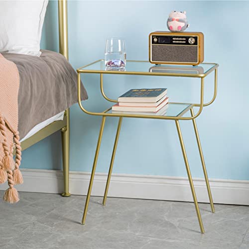 Ekr Nightstand Bedside Table Top 2 Tempered Glass Tiers, Side Table Small End Table Metal Gold For Living Room Balcony Bed Room Living Furniture Home And Kitchen #TOP3
