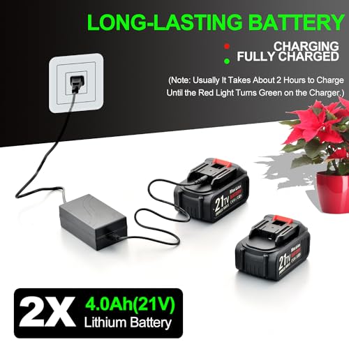 MAXMAN 21V 4.0Ah Replacement Lithium & Battery Charger - Ion Battery Compatible Weed Wacker Weed Wacker Grass Trimmer/Edger Accessories