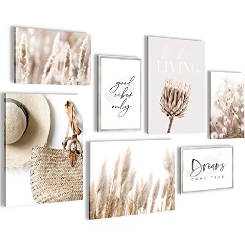 Novart Set Cuadros Decorativos - COMPLETAMENTE LISTO PARA COLGAR - Imágenes - Hierba Boho Pampas - 7 Partes - N006671a