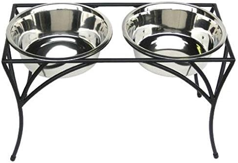 Arbor Double Bowl Elevated Diner - 7" Tall - Raised Dog Feeder - Black