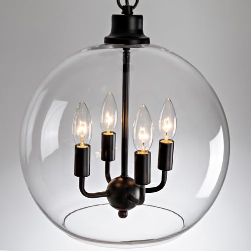 JTYKHNM Glass Pendant Light Kitchen Island, 14' Modern Industrial Hanging Light Fixture Modern Black...