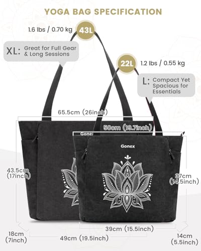 Gonex Yogatasche, Große Pilates Tragetasche mit Mehreren Taschen für Damen Herren, Robuste Canvas Tote Yoga Mattenhalter mit Reißverschluss für Einfachen Zugang