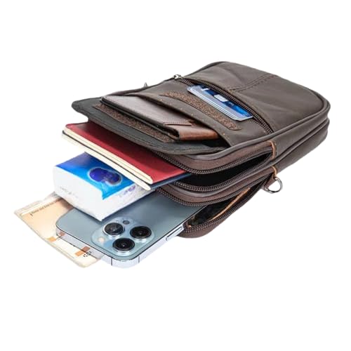 Bolso multifuncional de cuero vintage para hombre con compartimento para móvil y cartera 7