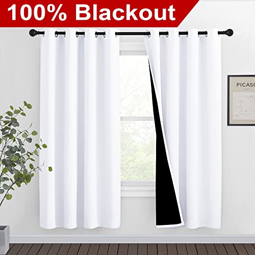 Image of NICETOWN White Blackout Curtains 72 inches Long, Full Light Blocking Drapes with Black Liner for Nursery, Thermal Insulated Draperies for Hall, Villa (2 Pieces, 46 inch Wide Each Panel, Pure White)