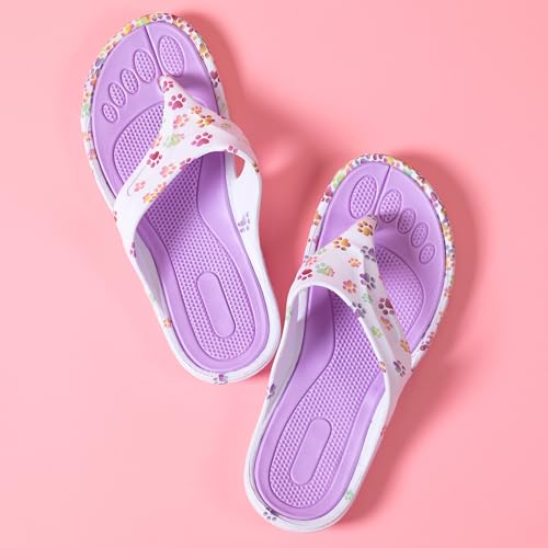 Image of GreaterGood Walking Paws Flip Flops Rainbow Colorful Lightweight Contoured Non Slip Textured Footbed Beach Sandals for Women