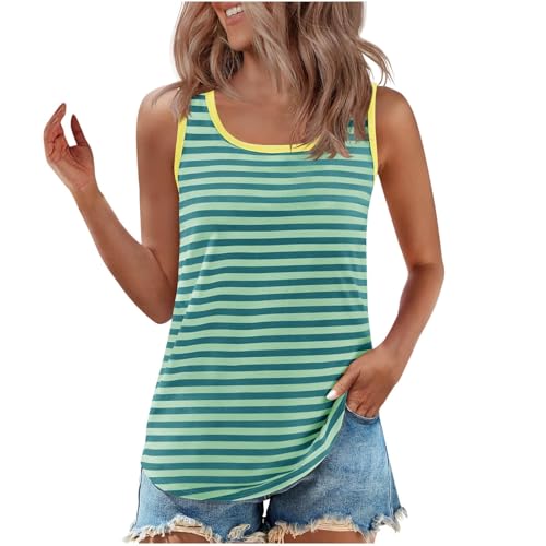 Genérico Camiseta Deportiva de Tirantes Mujer Moda Cuello U a Rayas sin Mangas Camiseta Verano Casual Transpirable y Ligera Tops Básica Camisetas Tirantes Deporte para Entrenamiento, Yoga